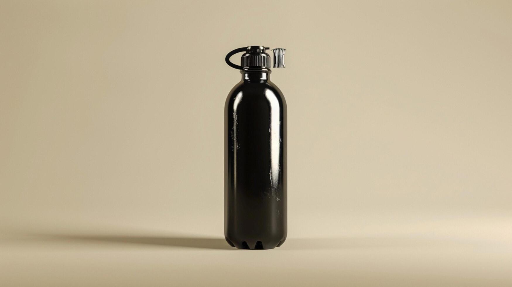 black water bottle mockup on an off white background photo