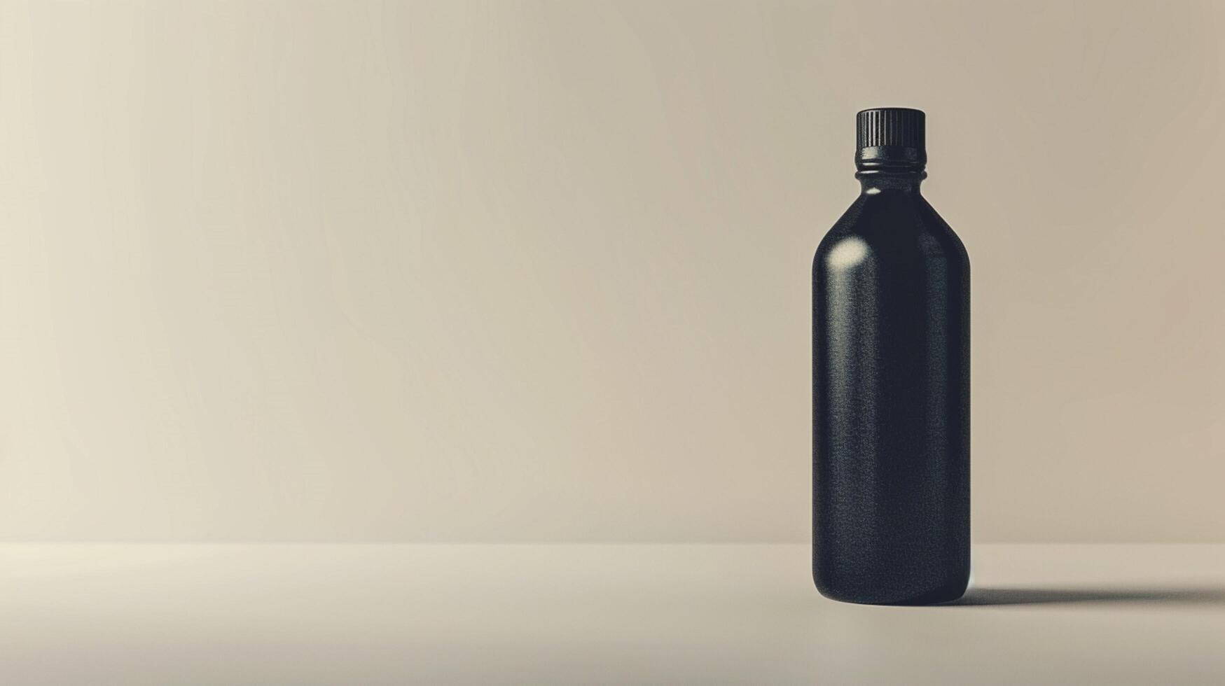 black water bottle mockup on an off white background photo