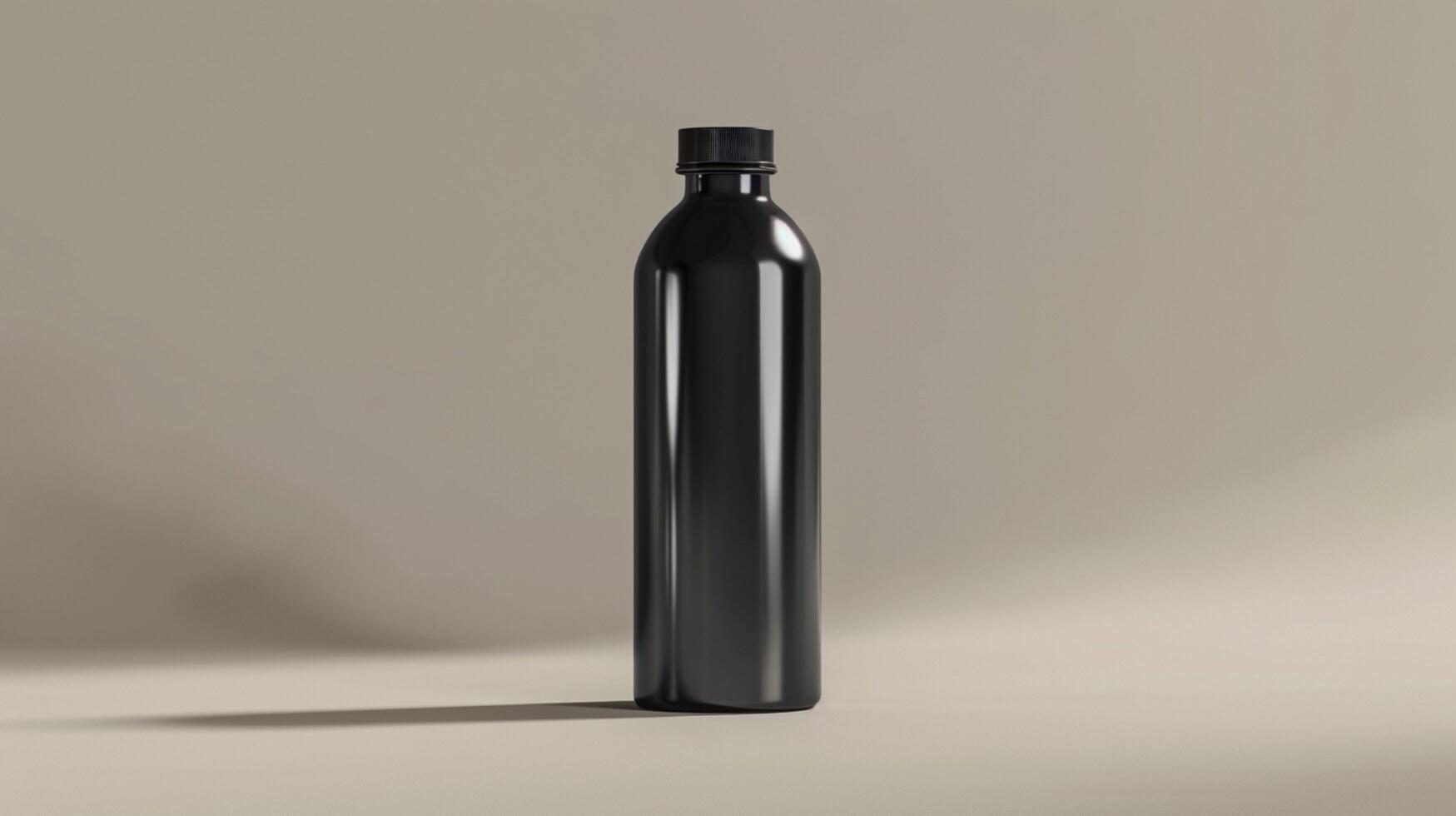 black water bottle mockup on an off white background photo