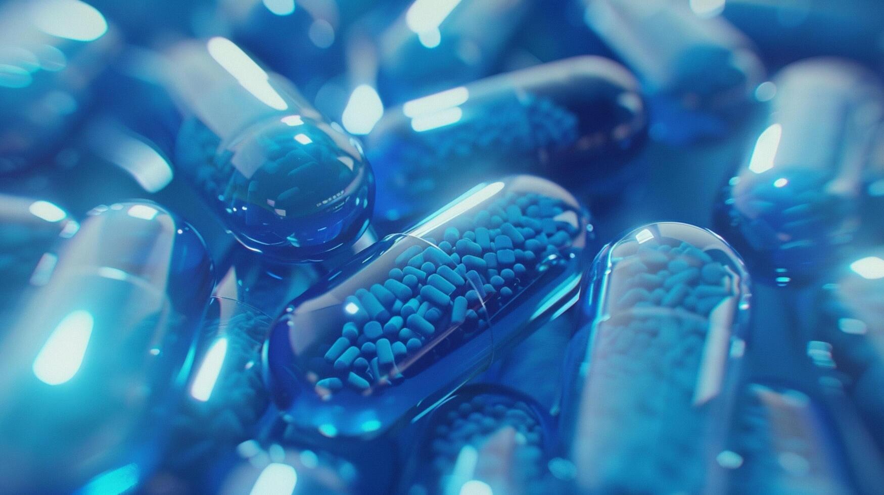 blue antibiotic pill in laboratory collection photo