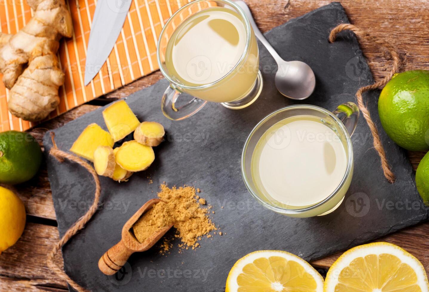 Drink with ginger and lemon. photo