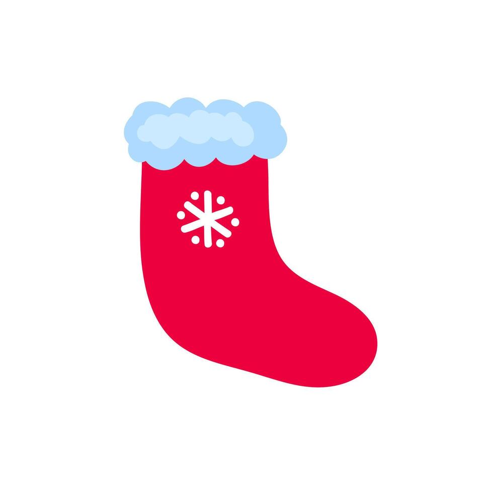 Red chrismas sock decorated with snowflake. Flat illustration isolated on white. vector