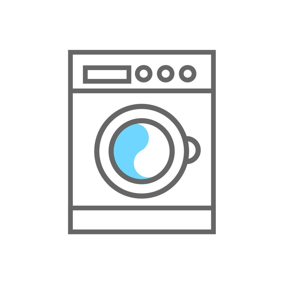 Washing machine front view. Line illustration isolated on white background. vector