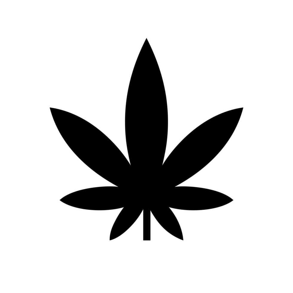 Cannabis or hemp or marijuana leaf black glyph icon. isolated on white background. vector