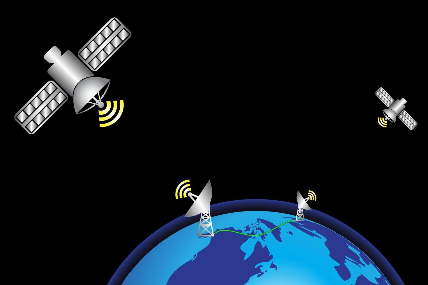 Satellites in orbit around earth. Global communication connect concept. vector