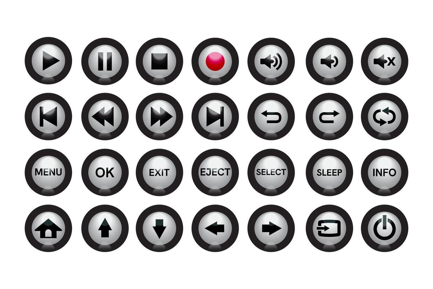 3d medios de comunicación jugador conexión botones en blanco antecedentes. vector