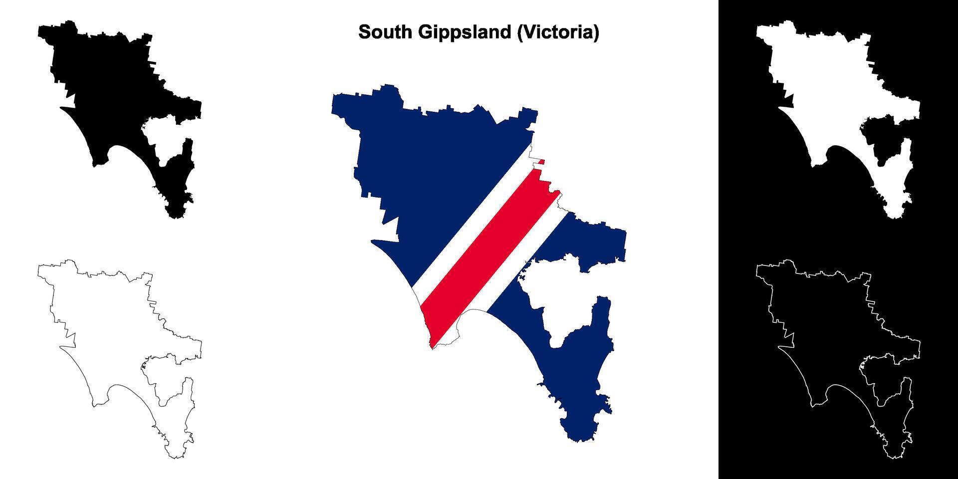 sur gippsland blanco contorno mapa conjunto vector