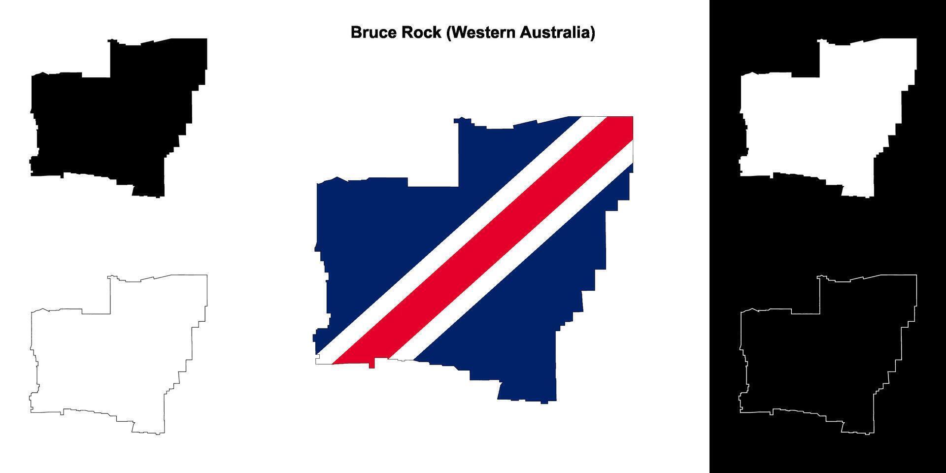 Bruce Rock blank outline map set vector