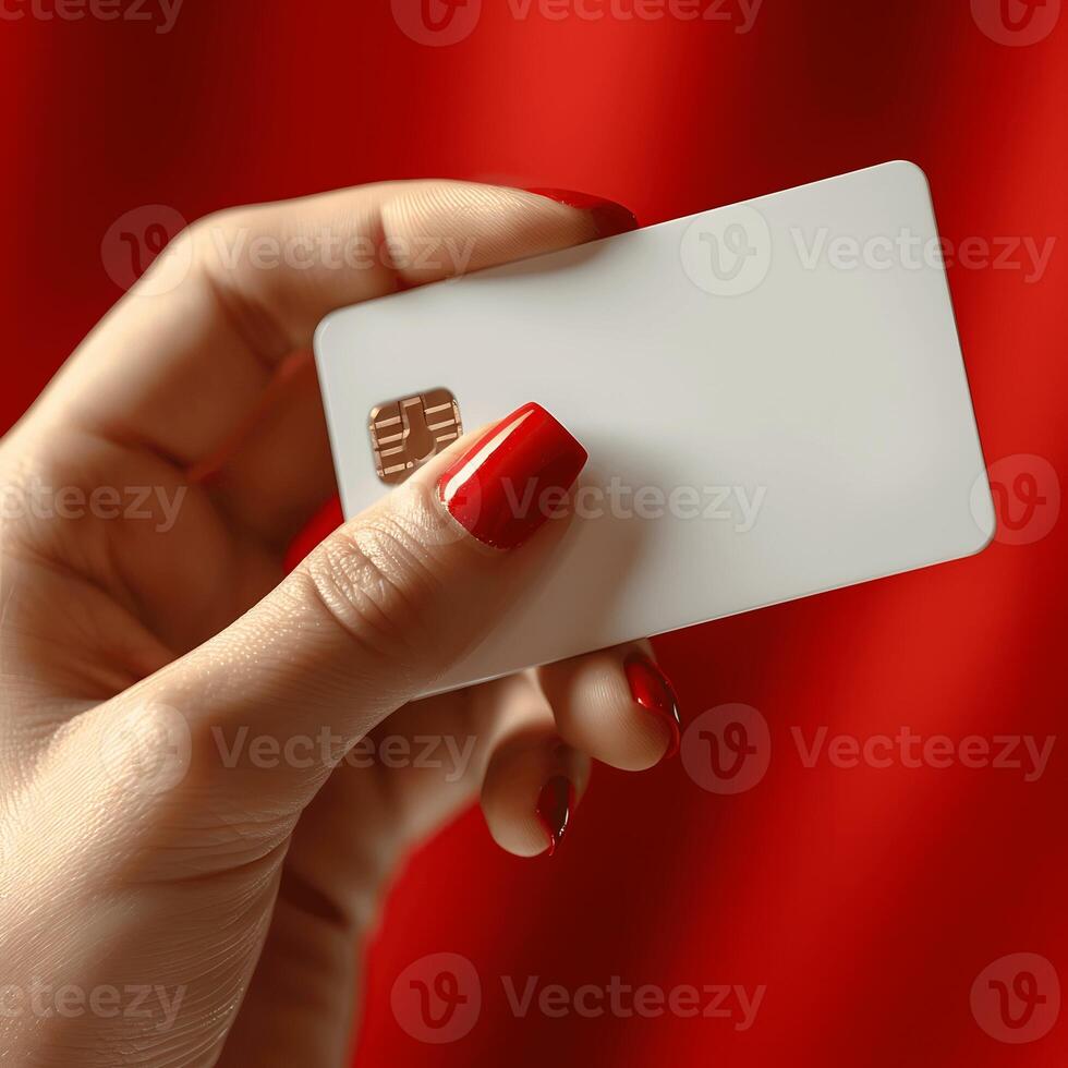 Customize your design on a credit card held by hand. photo