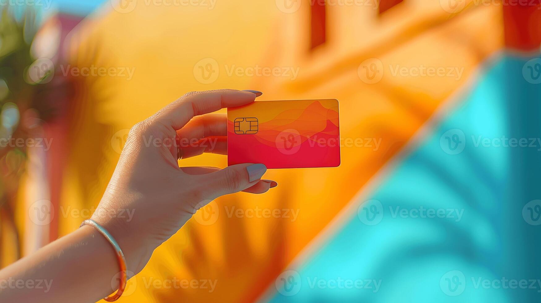 Personalized credit card in hand. photo