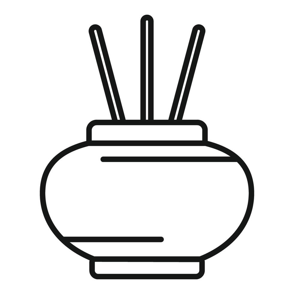 Smoking sticks in vase icon outline . Zen aromatic vector