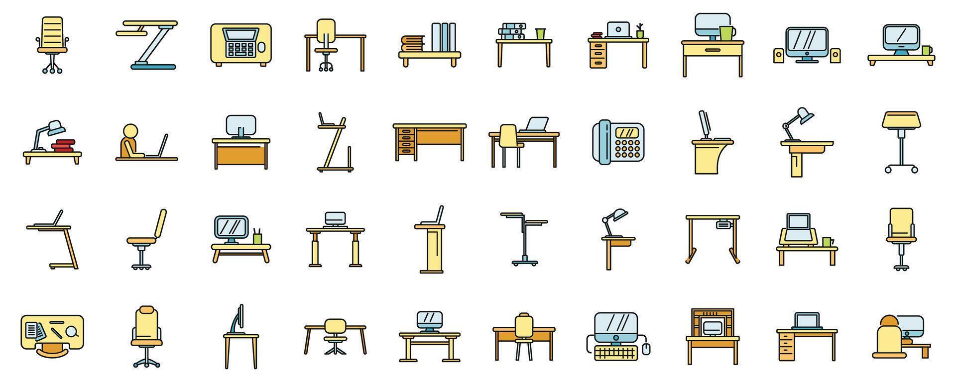 Ergonomic workplace icons set color line vector