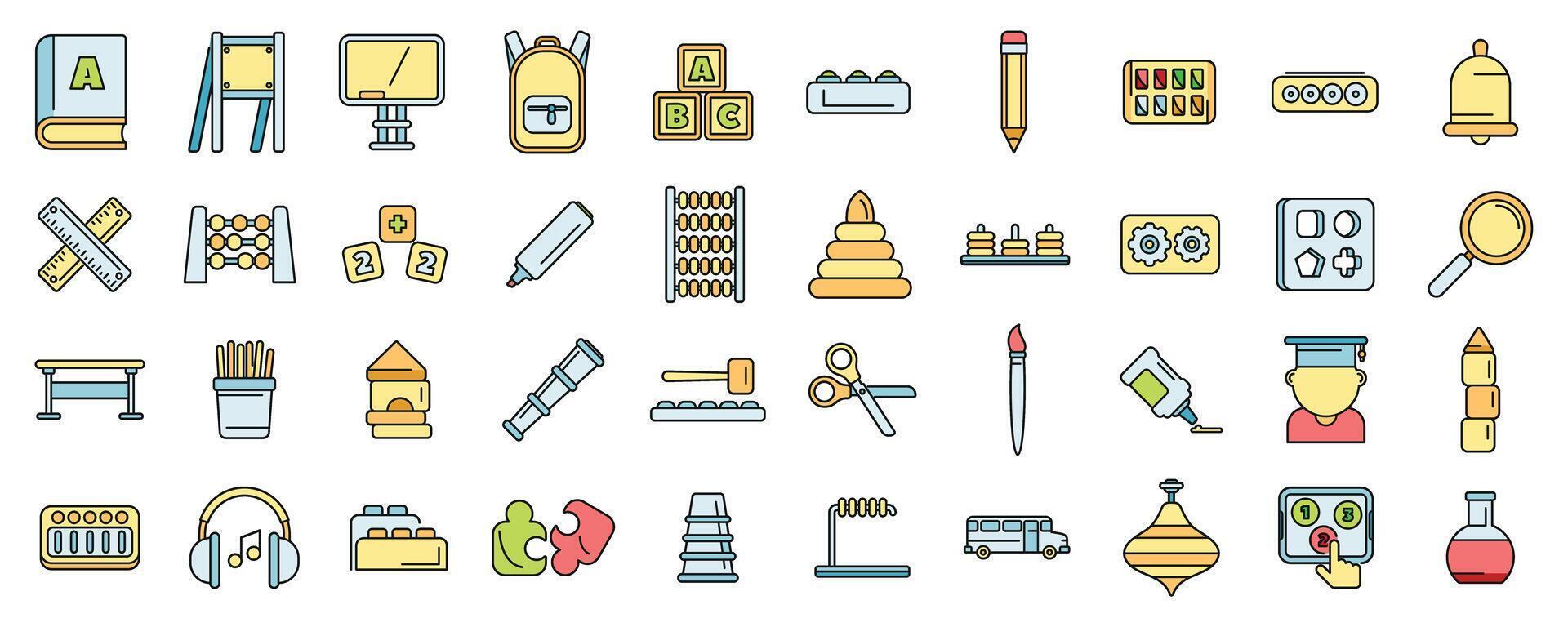 Early educations icons set color line vector