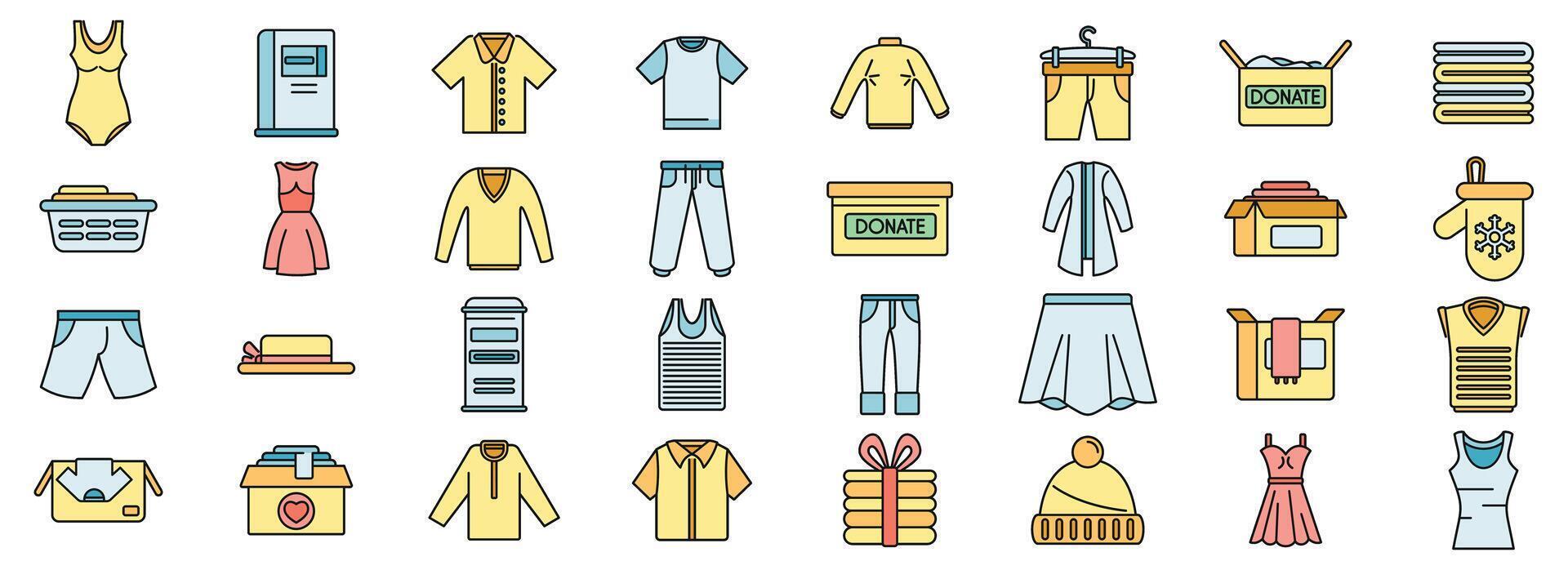 Clothes donation icons set color line vector