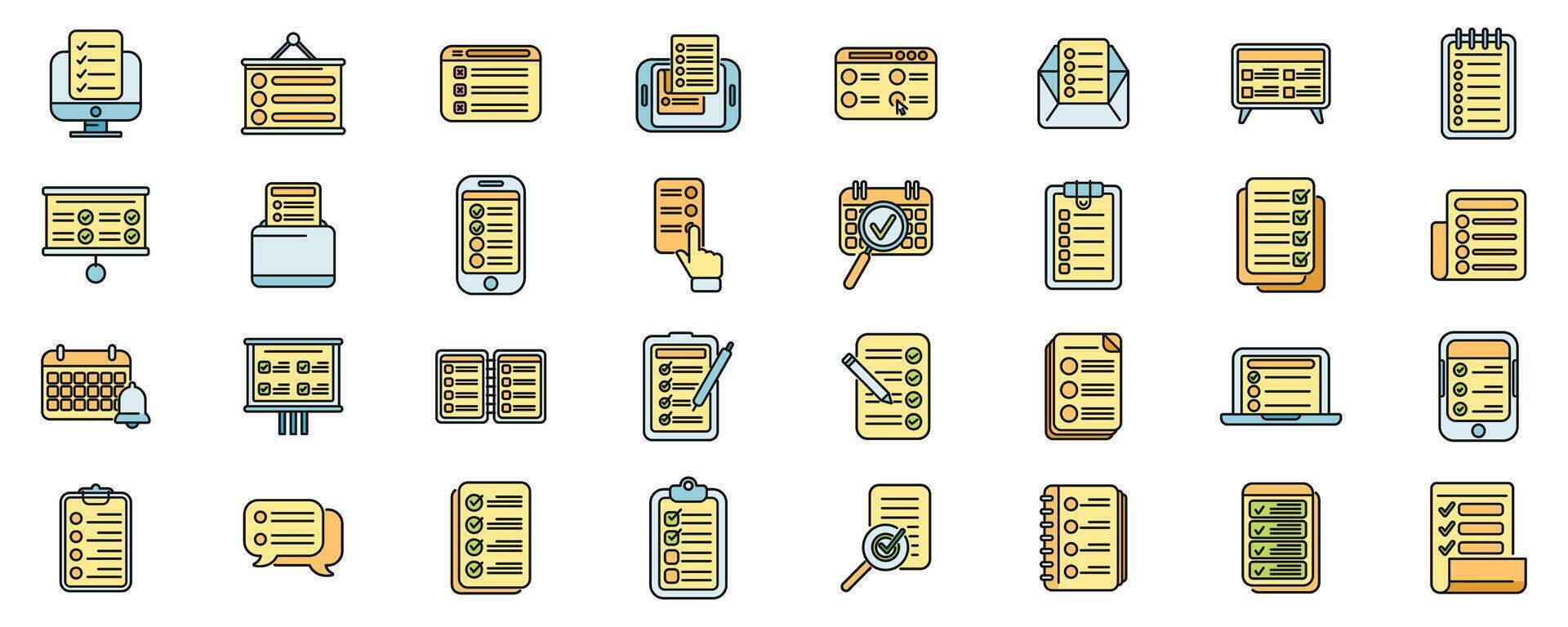 Task schedule icons set color line vector