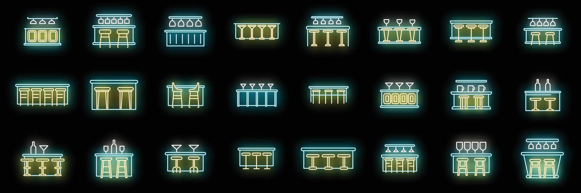 Bar counter icons set neon vector