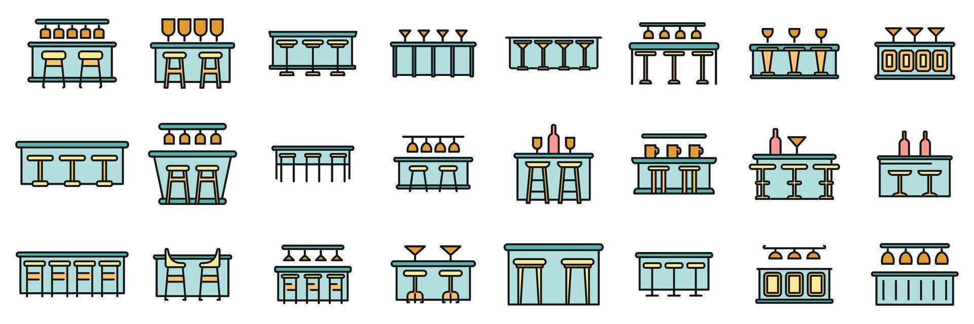Bar counter icons set color line vector