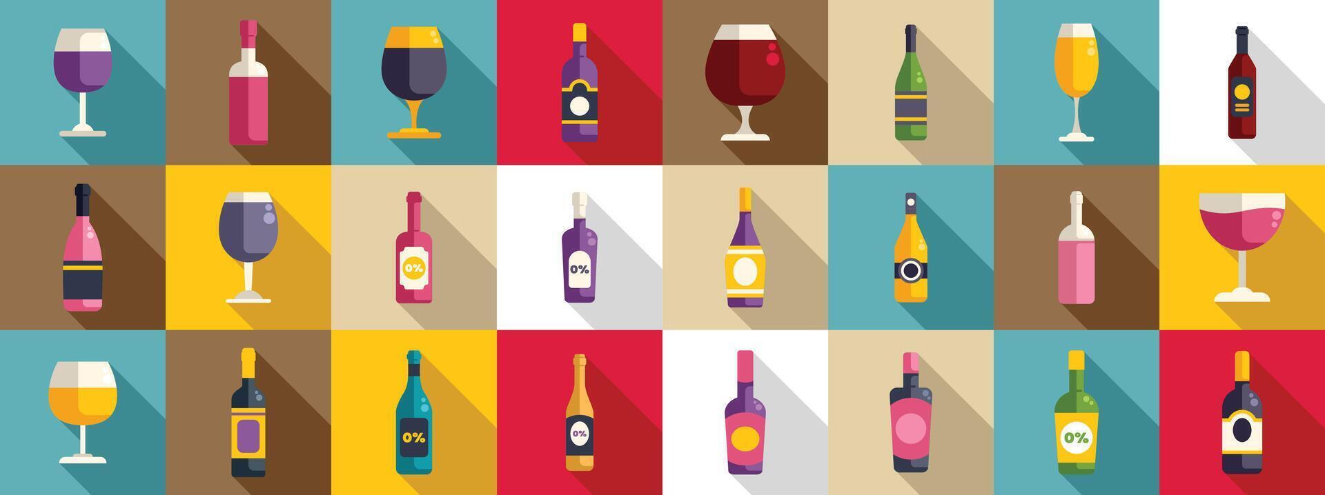 Non-alcoholic wine icons set flat . Summer party drink vector