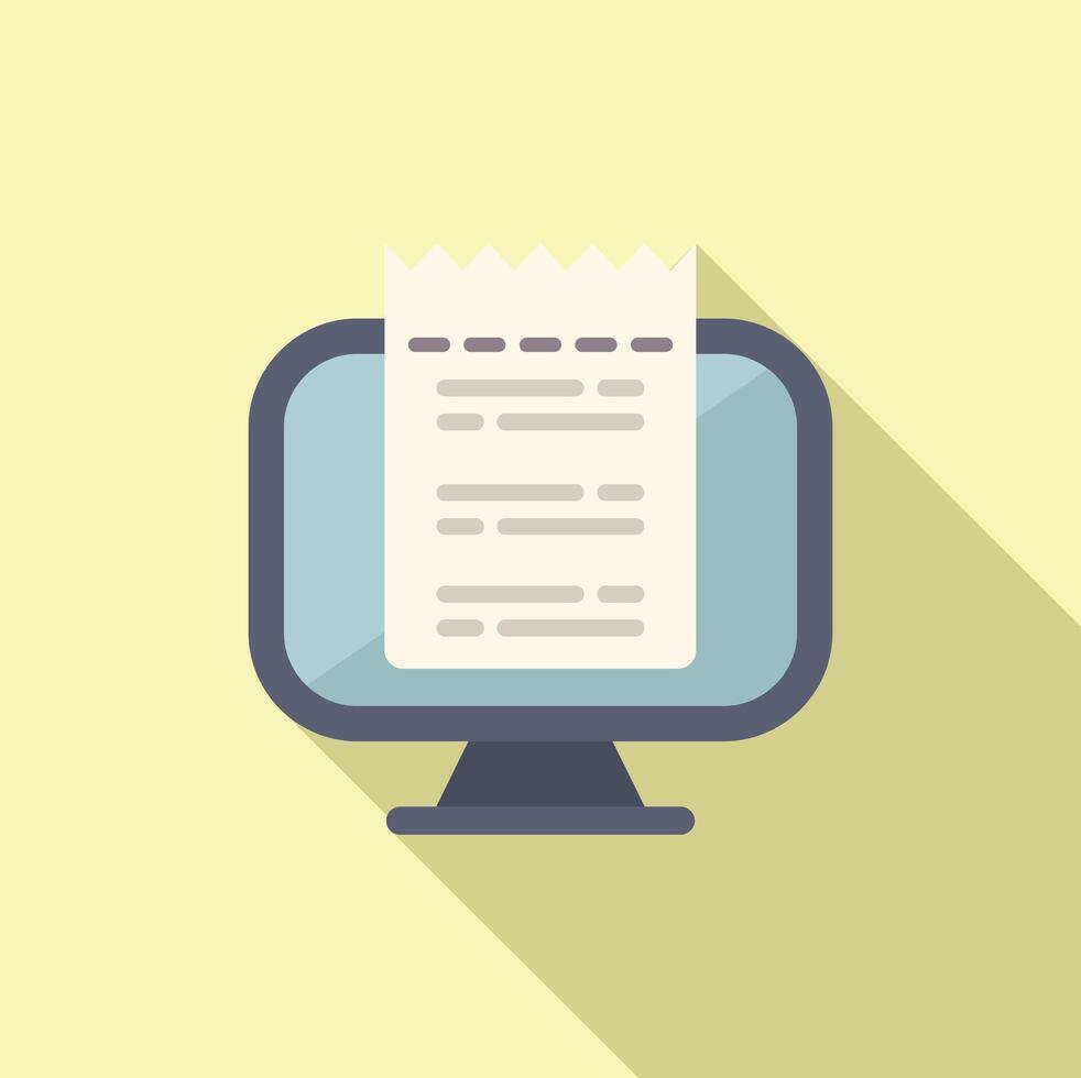 Online computer payment bill icon flat . Tax form receipt vector