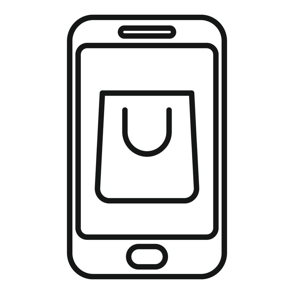 Online shop bag icon outline . Phone mobile app vector