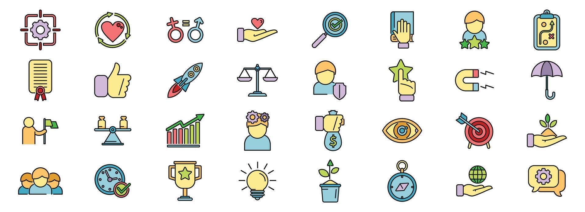 Core values icons set color line vector