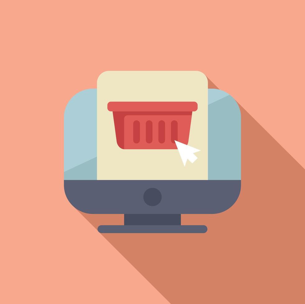 Click on online basket icon flat . Sale online vector