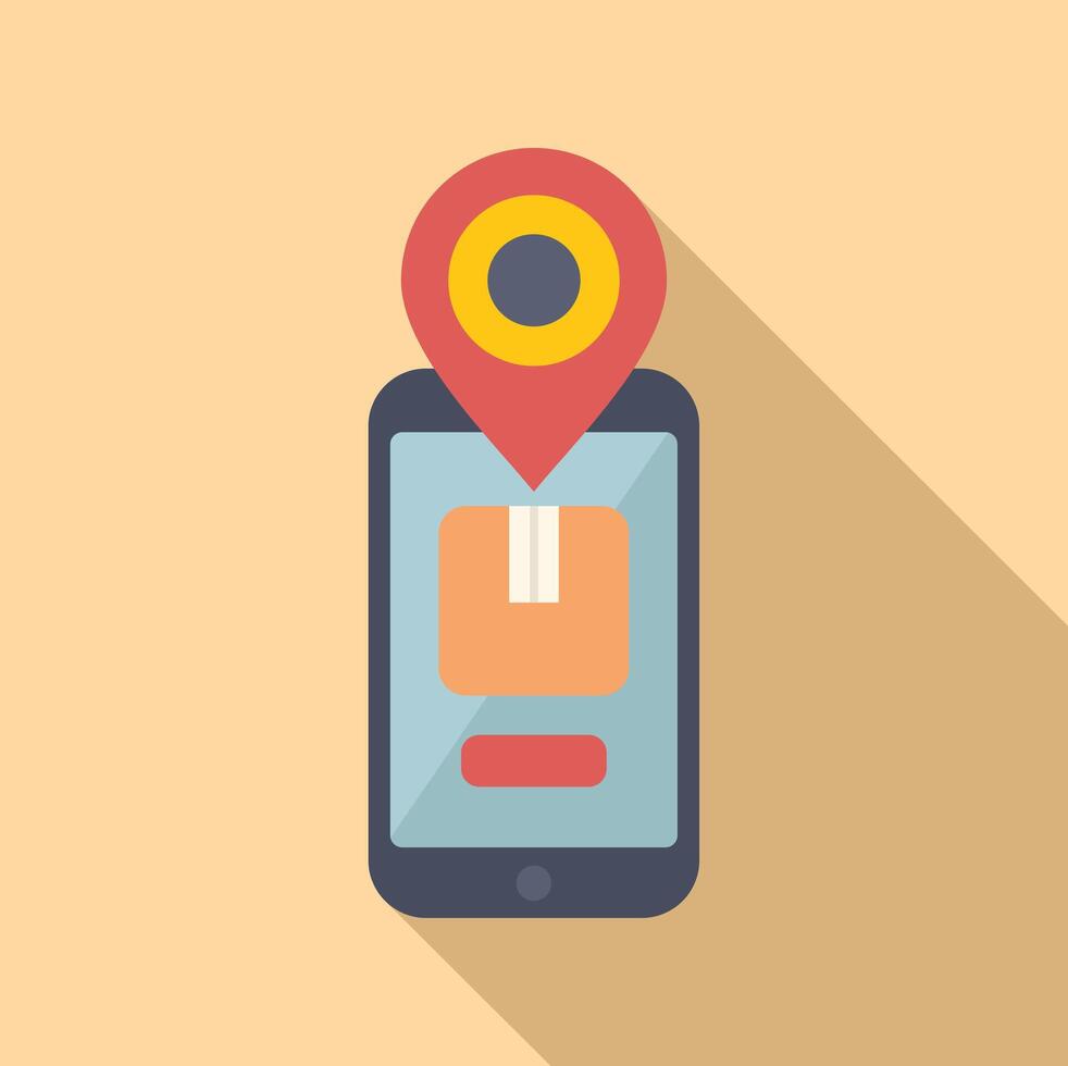 Check on phone parcel location icon flat . Shipment transportation vector