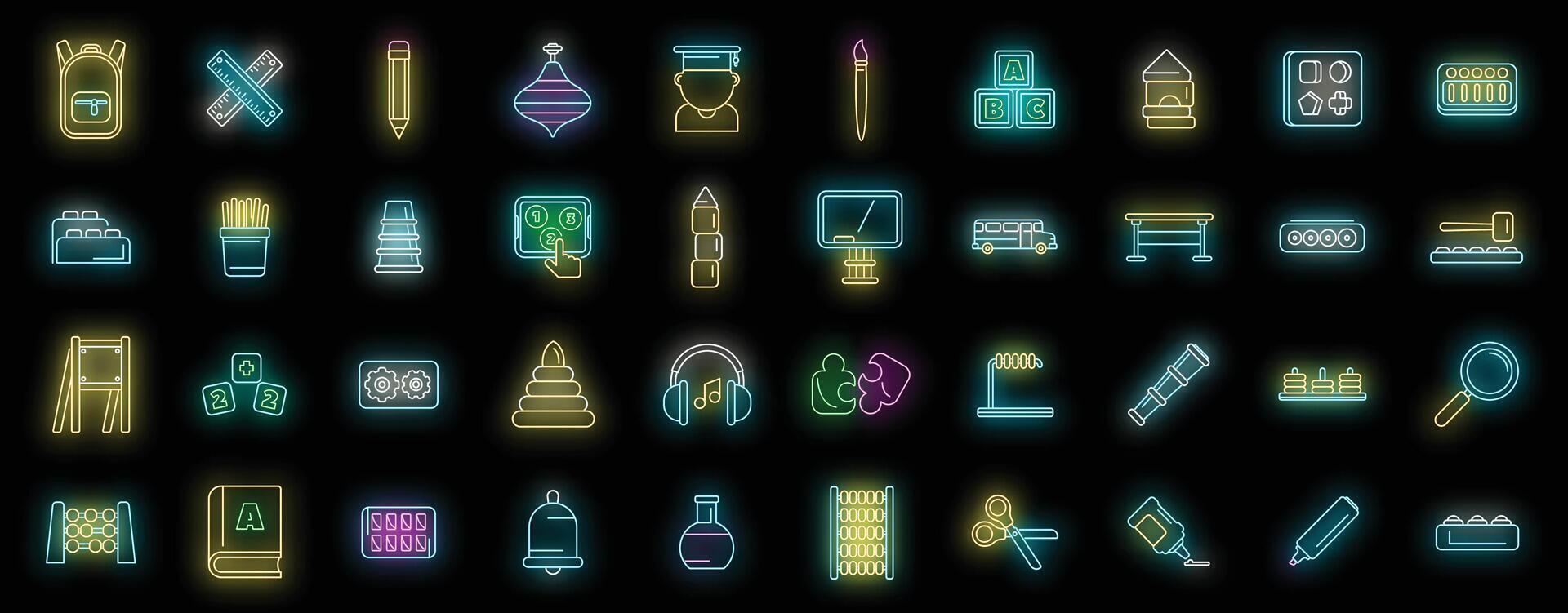 Early educations icons set neon vector