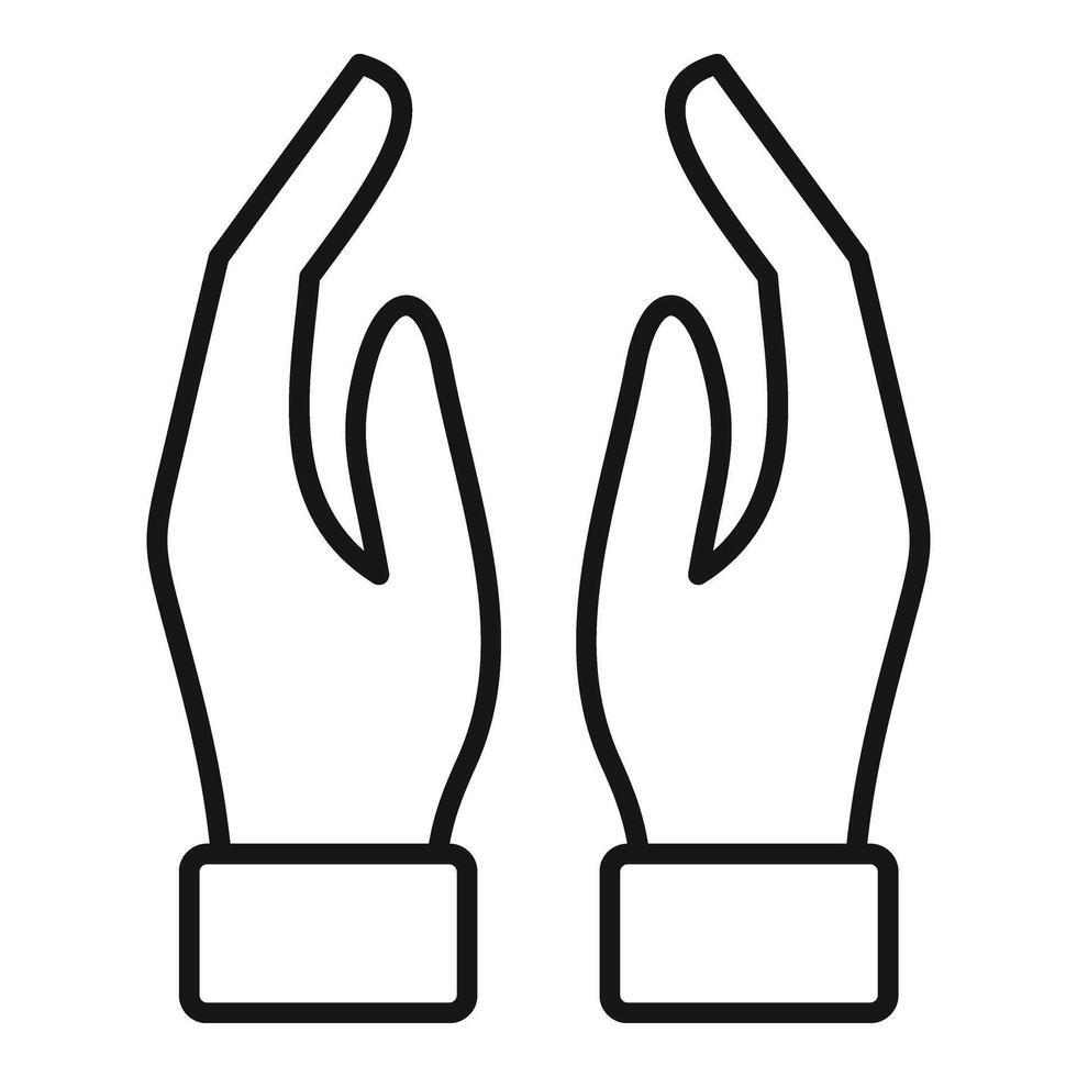 Hands meditation gesture icon outline . Hand prayer vector
