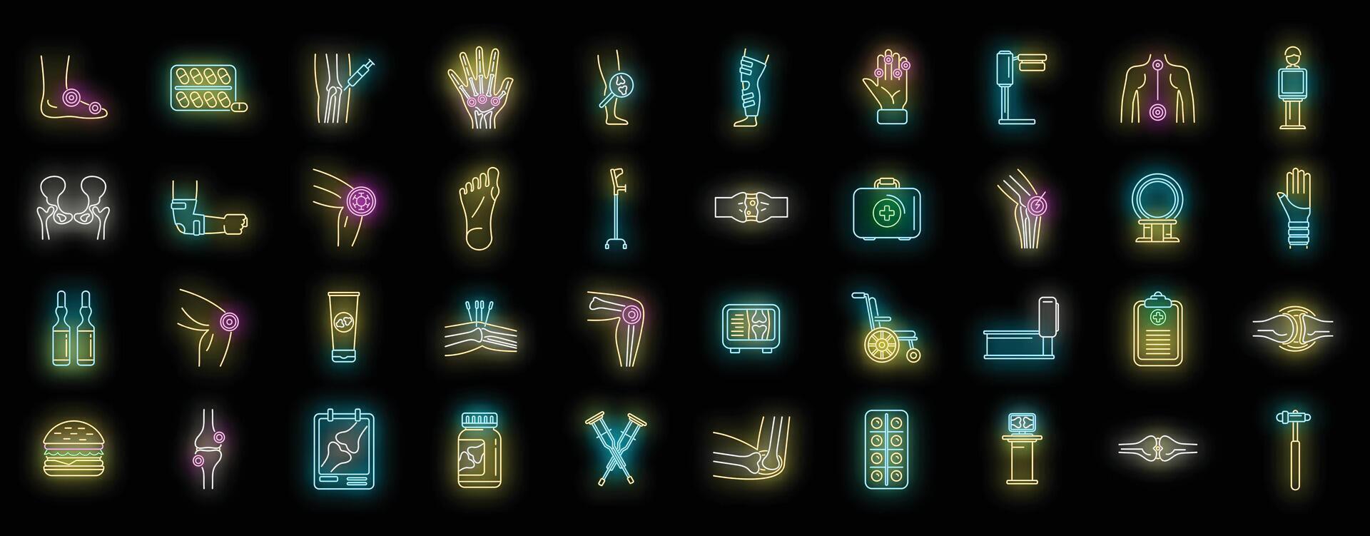 Arthritis icons set neon vector