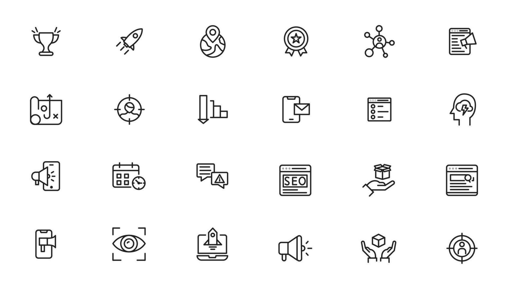 buscar motor mejoramiento - seo Delgado línea y márketing íconos colocar. web desarrollo y mejoramiento iconos vector