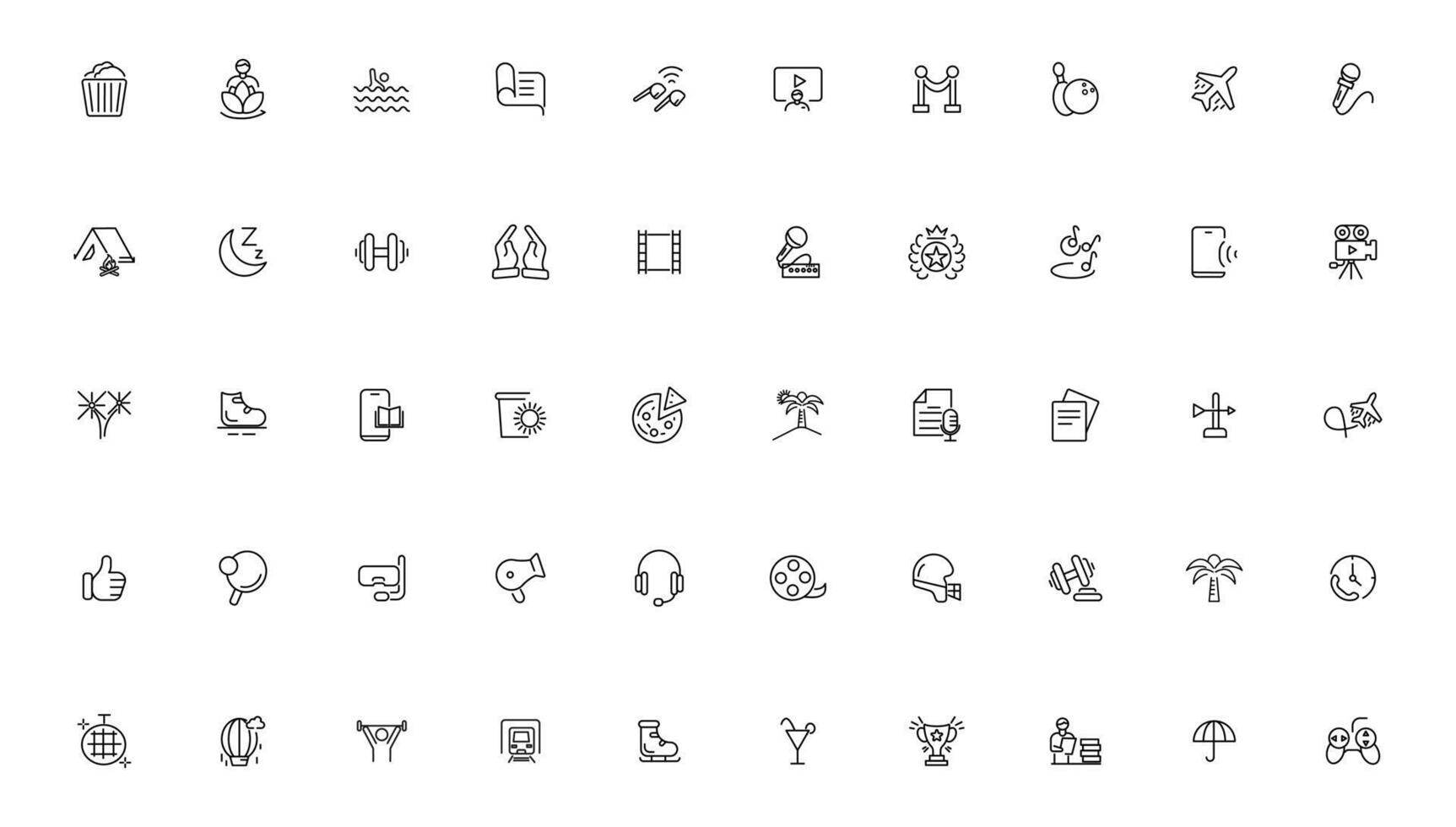 Hobby and recreation linear icons collection.Set of thin line web icon set, simple outline icons collection, Pixel Perfect icons, vector