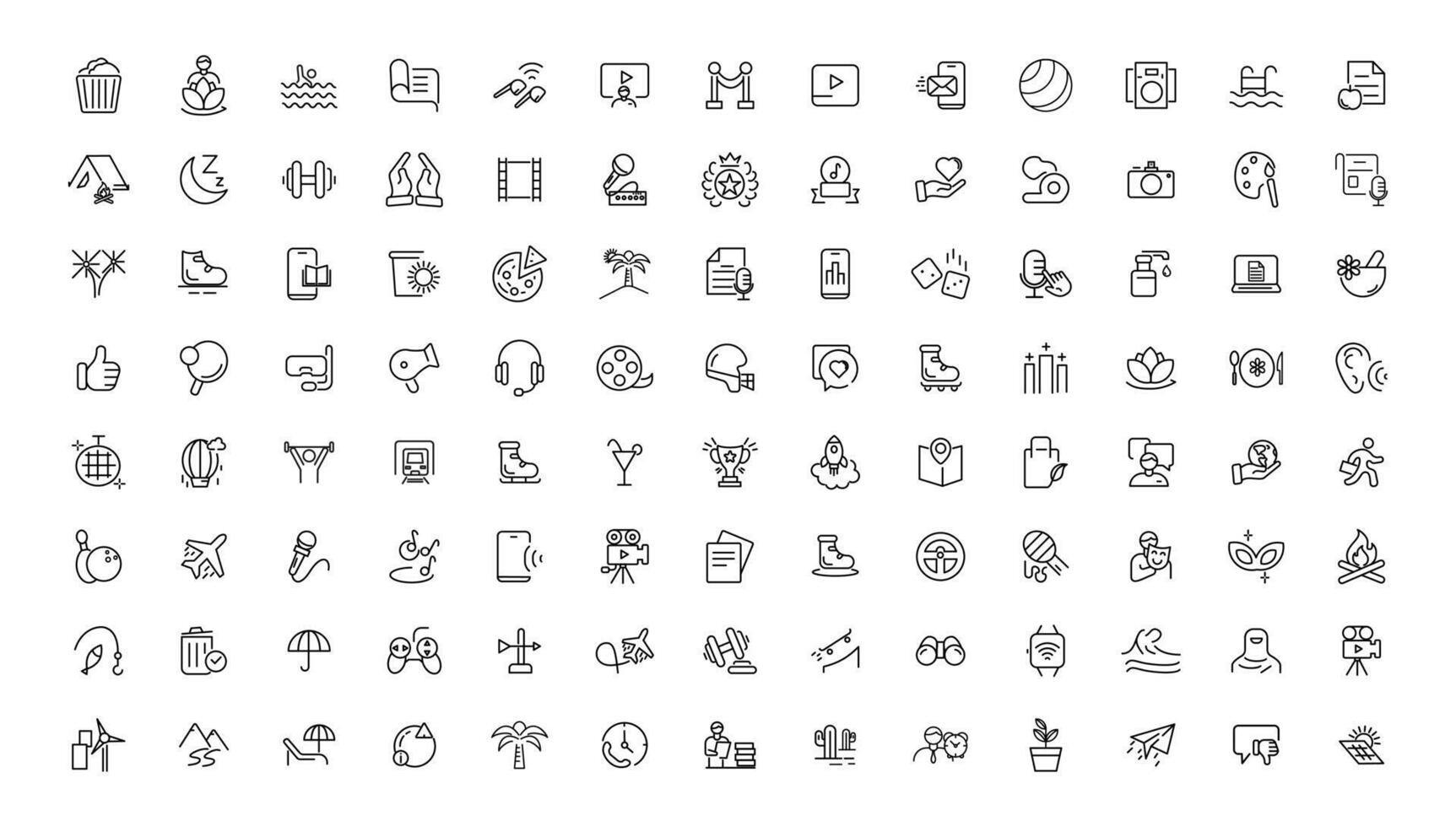 Hobby and recreation linear icons collection.Set of thin line web icon set, simple outline icons collection, Pixel Perfect icons, vector