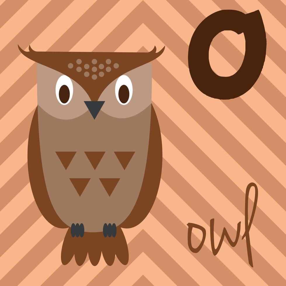Cute cartoon zoo illustrated alphabet with funny animals. O for Owl. English alphabet. Learn to read. Isolated illustration. vector