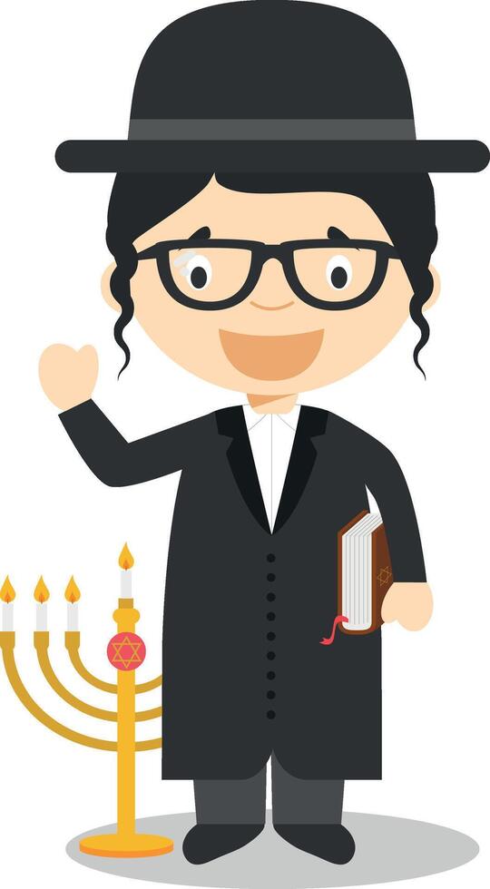 Jewish Rabbi cartoon character from Israel dressed in the traditional way. Illustration. Kids of the World Collection. vector