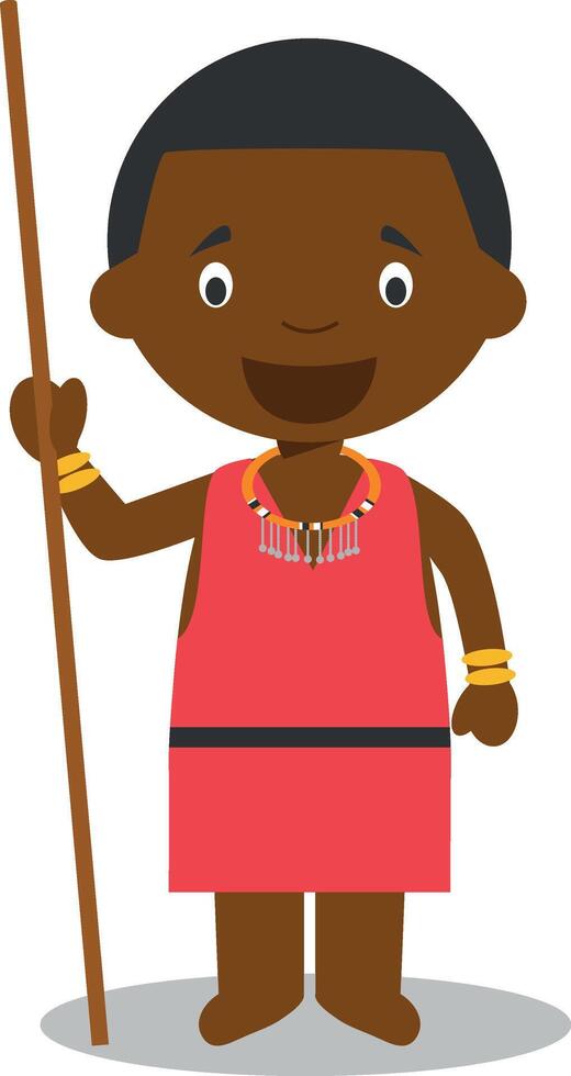 Character from Kenya dressed in the traditional way of the Masai tribe. Illustration. Kids of the World Collection. vector