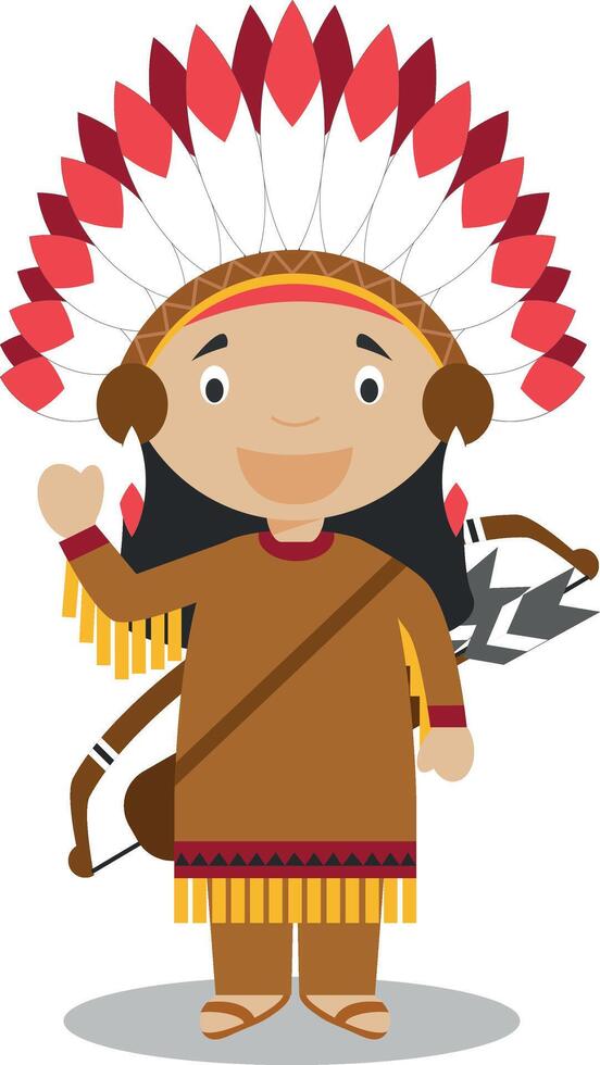 Character from United States dressed in the traditional way of the American Indians. Illustration. Kids of the World Collection. vector