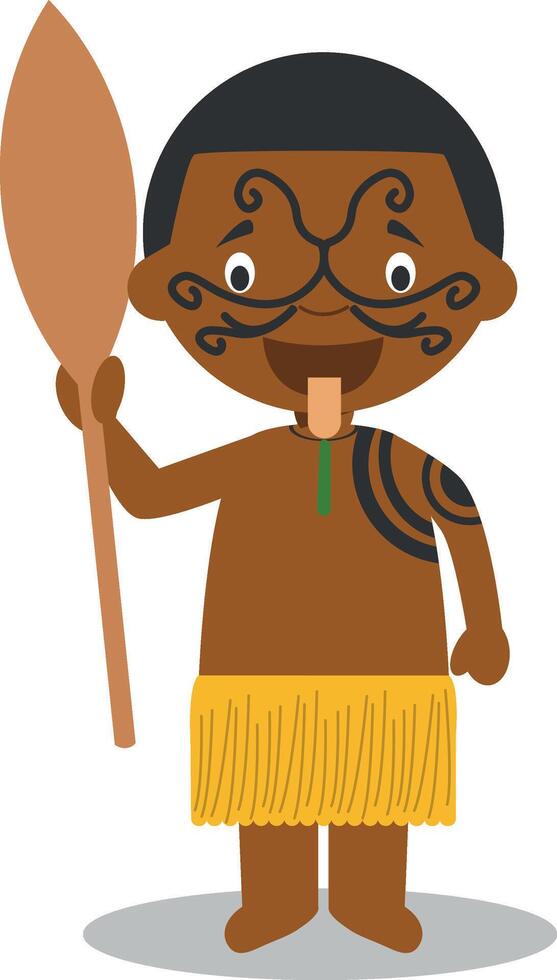 Character from New Zealand dressed in the traditional way of the Maori tribe. Illustration. Kids of the World Collection. vector