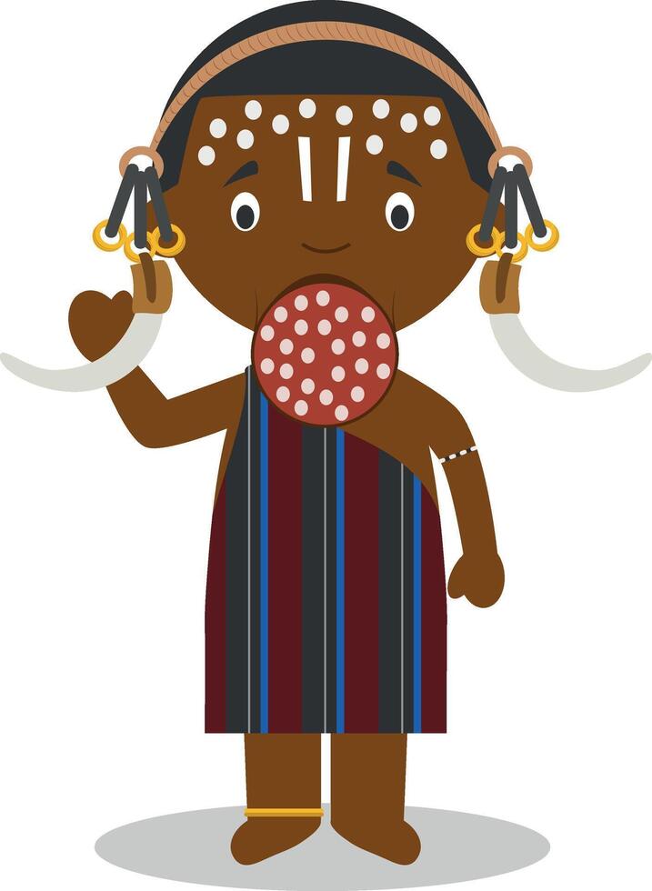 Character from Ethiopia Mursi Tribe dressed in the traditional way Illustration. Kids of the World Collection. vector