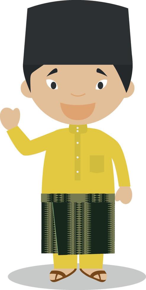 Character from Malaysia dressed in the traditional way Illustration. Kids of the World Collection. vector