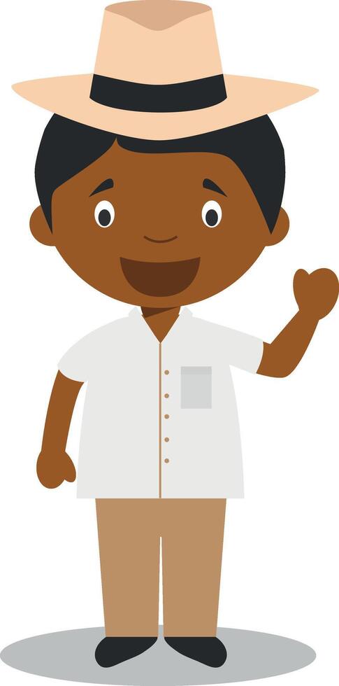 Character from Cuba dressed in the traditional way with a Panama hat. Illustration. Kids of the World Collection. vector