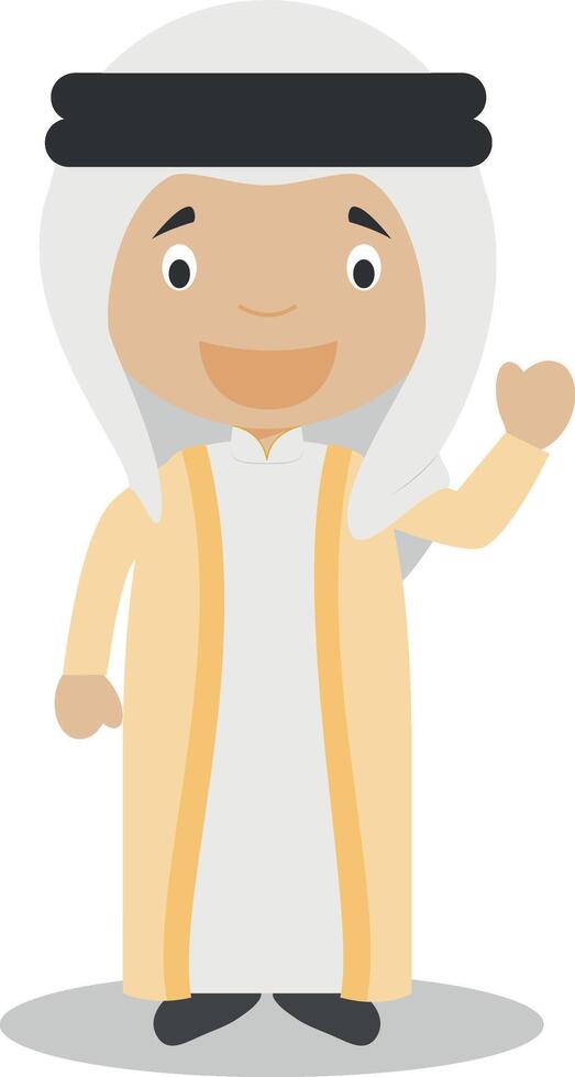 Character from United Arab Emirates dressed in the traditional way Illustration. Kids of the World Collection. vector