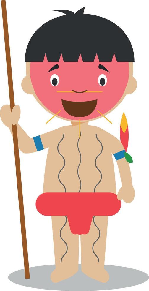 Character from Venezuela dressed in the traditional way as a Yanomami indigenous. Illustration. Kids of the World Collection. vector