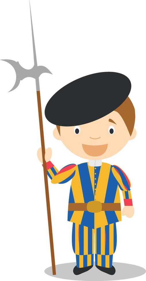 Swiss Guard character from Vatican City dressed in the traditional way Illustration. Kids of the World Collection. vector