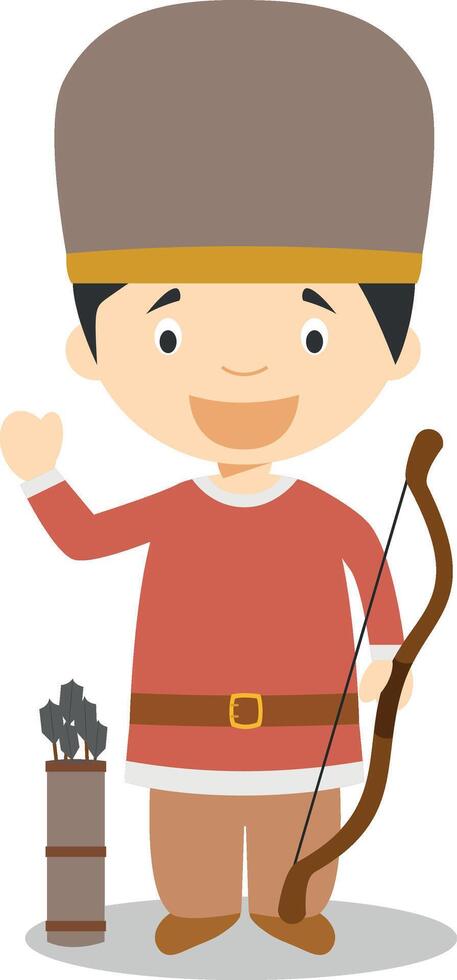 Character from Hungary dressed in the traditional way as a magyar warrior. Illustration. Kids of the World Collection. vector