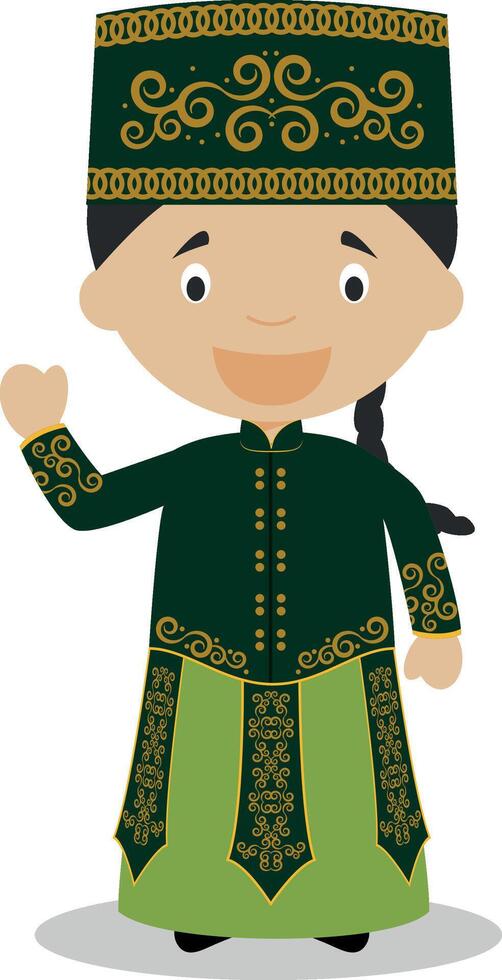 Character from Uzbekistan dressed in the traditional way Illustration. Kids of the World Collection. vector
