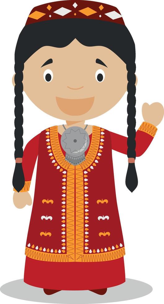 Character from Turkmenistan dressed in the traditional way Illustration. Kids of the World Collection. vector