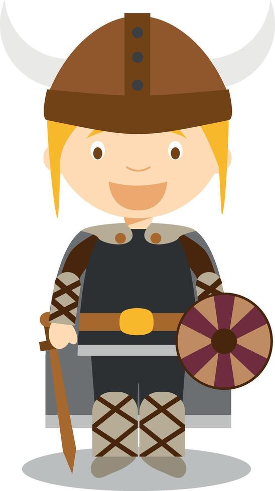 Character from Sweden, Norway or Scandinavia. Viking boy dressed in the traditional way Illustration. Kids of the World Collection. vector