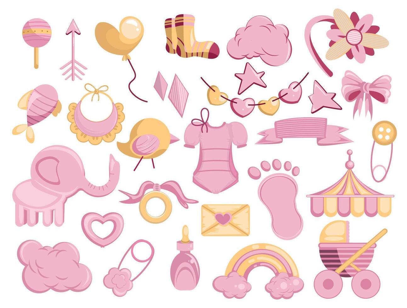 illustration set of baby girl design elements collection vector