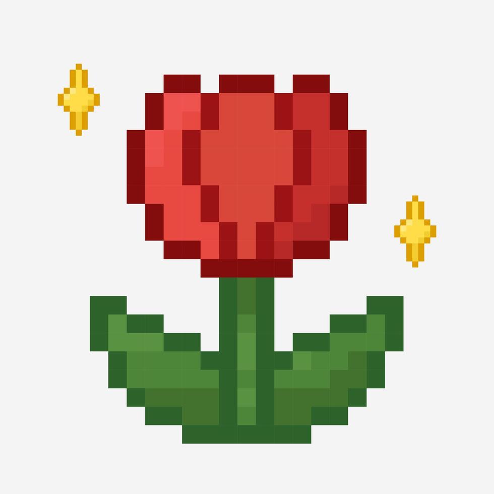 Pixel art Tulip flower with sparkling 8 bit style vector